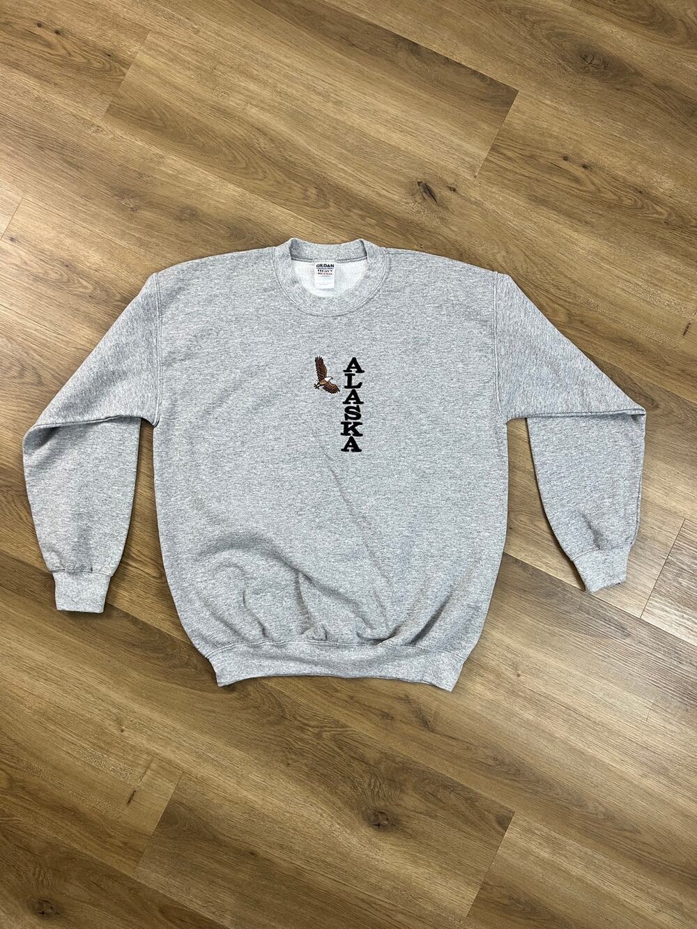 Alaska Eagle Embroidered Crewneck Sweatshirt Gray Size L
